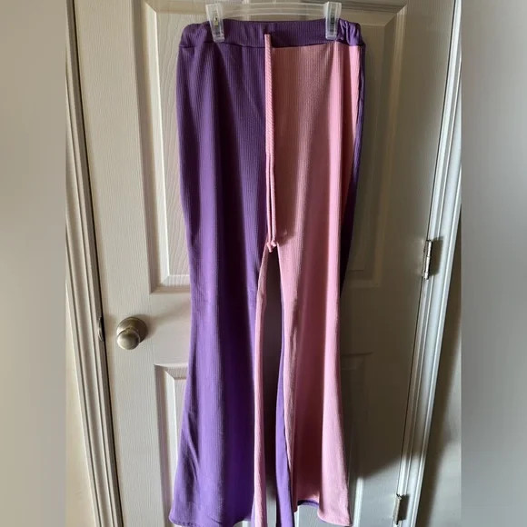 GoodTime USA 2-Piece XL Pink/Lavender Ribbed Collared w/Flared Bottoms Jump Suit - Picture 6 of 16